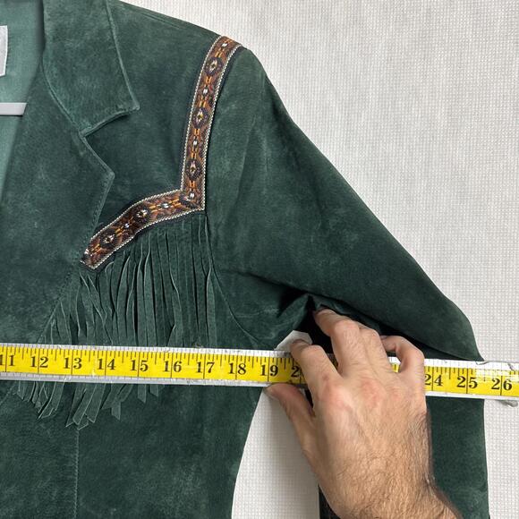 Scully Women's 10 Green Genuine Leather Navajo Patch Pocket Up Fringe Jacket - Picture 12 of 14
